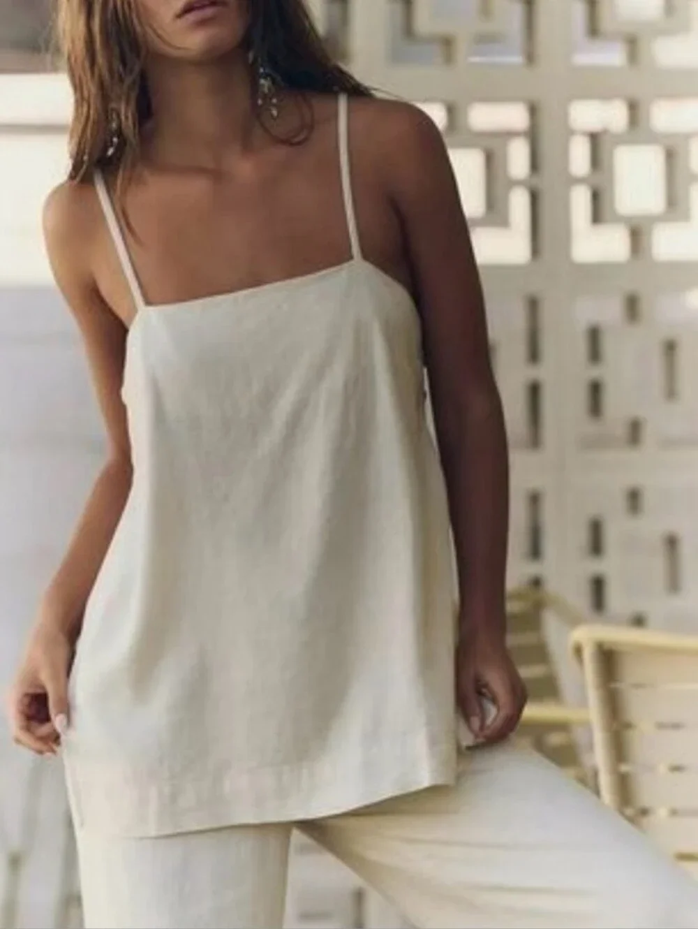 Free People Sightseer Linen Tea Cookie Endless Summer Sleeveless Top S